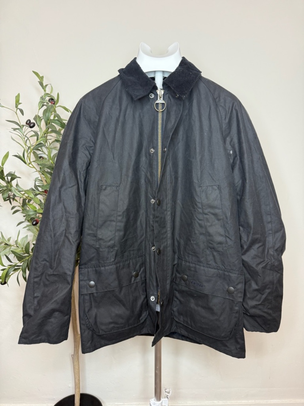 Barbour Black Waxed Jacket with Corduroy Collar